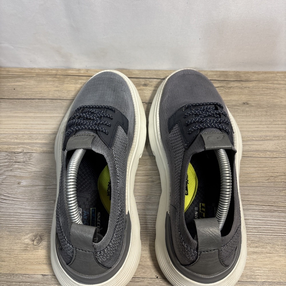 Skechers Men 7.5 Garza Alandis Sneaker Gray Blue‎ Knit Slip On Stretch Lace Shoe - Picture 7 of 15